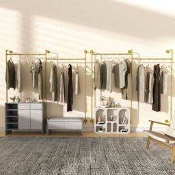 Fativo L123 Xw29 Xh78.4Cm Large Industrial Pipe Clothes Rack Gold Pipeline Hanging Open Wardrobe Boutique - thumbnail 8