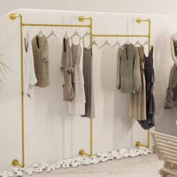 Fativo L123 Xw29 Xh78.4Cm Large Industrial Pipe Clothes Rack Gold Pipeline Hanging Open Wardrobe Boutique - thumbnail 9
