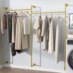 Fativo L123 Xw29 Xh78.4Cm Large Industrial Pipe Clothes Rack Gold Pipeline Hanging Open Wardrobe Boutique - thumbnail 6