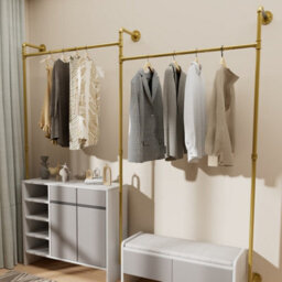 Fativo L123 Xw29 Xh78.4Cm Large Industrial Pipe Clothes Rack Gold Pipeline Hanging Open Wardrobe Boutique - thumbnail 5