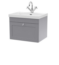 Balterley Swynnerton Traditional 1 Drawer Wall Hung Vanity Unit With Thin Edge Basin, Satin Grey, 600mm - thumbnail 1
