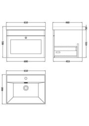 Balterley Swynnerton Traditional 1 Drawer Wall Hung Vanity Unit With Thin Edge Basin, Satin Grey, 600mm - thumbnail 2