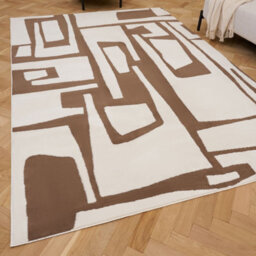 The Rugs Loft Taupe And Ivory Abstract Geometric Living Room Area Rug And Runners Soft Pile - thumbnail 1