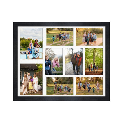 AK Frames 20X16 Black Modern Multi Photo Frame With White Mount - Holds 9 Apertures (2X) 7X5, (7X) 6X4 Photos - image 1
