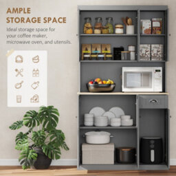 Wyld Haus Ririlo 180Cm Tall Grey Kitchen Storage Cabinet With 6 Doors, Drawer And Open Countertop - thumbnail 4