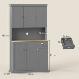 Wyld Haus Ririlo 180Cm Tall Grey Kitchen Storage Cabinet With 6 Doors, Drawer And Open Countertop - thumbnail 3