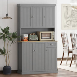 Wyld Haus Ririlo 180Cm Tall Grey Kitchen Storage Cabinet With 6 Doors, Drawer And Open Countertop - thumbnail 2