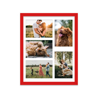 14X11 Inch 5 Opening Photo Collage Frame, Display Five 6X4 Inch Photos, Multi Aperture Family Picture Frame, Red - image 1