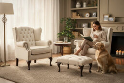 Chesterfield 2 X Wing Chair + Footstool Cottonseed Cream Leather In Mallory Style - thumbnail 2