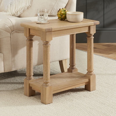 The Furniture Market Classic Whitewash Oak Sofa Side Table Compact Design, Solid Oak Frame, Hand Turned Legs, Lower Shelf - image 1