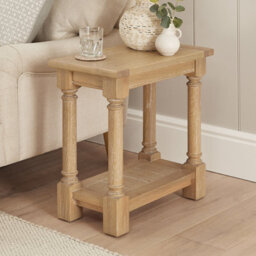 The Furniture Market Classic Whitewash Oak Sofa Side Table Compact Design, Solid Oak Frame, Hand Turned Legs, Lower Shelf - thumbnail 3