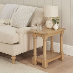 The Furniture Market Classic Whitewash Oak Sofa Side Table Compact Design, Solid Oak Frame, Hand Turned Legs, Lower Shelf - thumbnail 4