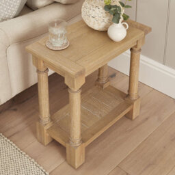 The Furniture Market Classic Whitewash Oak Sofa Side Table Compact Design, Solid Oak Frame, Hand Turned Legs, Lower Shelf - thumbnail 5