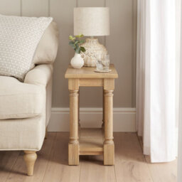 The Furniture Market Classic Whitewash Oak Sofa Side Table Compact Design, Solid Oak Frame, Hand Turned Legs, Lower Shelf - thumbnail 6