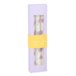 Set Of 3 Purple Daisy Taper Candles For Spring Decor - thumbnail 3