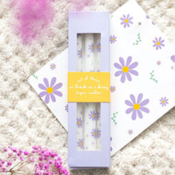 Set Of 3 Purple Daisy Taper Candles For Spring Decor - thumbnail 1