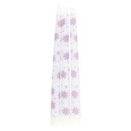 Set Of 3 Purple Daisy Taper Candles For Spring Decor - thumbnail 4