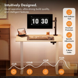 Vonhaus Electric Standing Desk, Height Adjustable Sit Stand Desk, 3 Height Preset Technology, 100X60Cm, Light Wood Maple Effect - thumbnail 4
