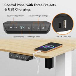 Vonhaus Electric Standing Desk, Height Adjustable Sit Stand Desk, 3 Height Preset Technology, 100X60Cm, Light Wood Maple Effect - thumbnail 6