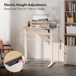 Vonhaus Electric Standing Desk, Height Adjustable Sit Stand Desk, 3 Height Preset Technology, 100X60Cm, Light Wood Maple Effect - thumbnail 2