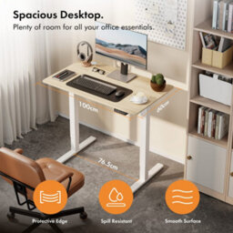 Vonhaus Electric Standing Desk, Height Adjustable Sit Stand Desk, 3 Height Preset Technology, 100X60Cm, Light Wood Maple Effect - thumbnail 3