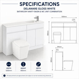 Plum&clay Delaware Gloss White Bathroom Vanity Basin & Toilet Wc Unit Combination Bathroom Furniture (W)1200mm - thumbnail 5