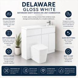 Plum&clay Delaware Gloss White Bathroom Vanity Basin & Toilet Wc Unit Combination Bathroom Furniture (W)1200mm - thumbnail 4
