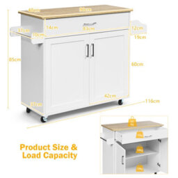 Costway Kitchen Island Cart Rolling Storage Trolley Cart W/ Lockable Rubber Casters - thumbnail 2