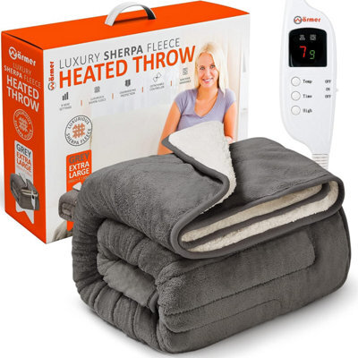 Warmer Wärmer Luxury Heated Throw With Digital Controller, 9-Hour Timer And 10 Heat Settings - Sherpa Fleece (180Cm X 130Cm) - Grey - image 1