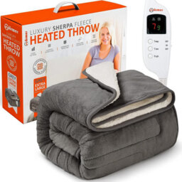 Warmer Wärmer Luxury Heated Throw With Digital Controller, 9-Hour Timer And 10 Heat Settings - Sherpa Fleece (180Cm X 130Cm) - Grey - thumbnail 1