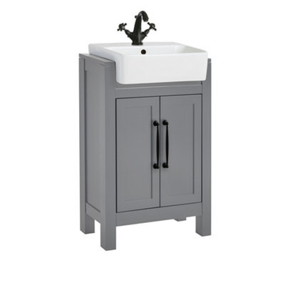 Homestylestore 550mm Light Grey Floorstanding Bathroom Vanity Unit With Classic Black T Bar Handles - image 1