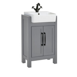 Homestylestore 550mm Light Grey Floorstanding Bathroom Vanity Unit With Classic Black T Bar Handles - thumbnail 1