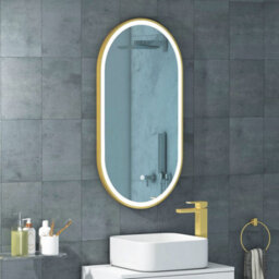 Royal Bathrooms Elite 450 X 900mm Brushed Brushed Brass Mirror Led Illuminated Capsule Framed Anti-Fog - thumbnail 1