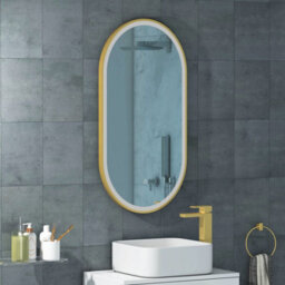 Royal Bathrooms Elite 450 X 900mm Brushed Brushed Brass Mirror Led Illuminated Capsule Framed Anti-Fog - thumbnail 2