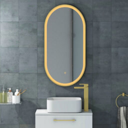 Royal Bathrooms Elite 450 X 900mm Brushed Brushed Brass Mirror Led Illuminated Capsule Framed Anti-Fog - thumbnail 8