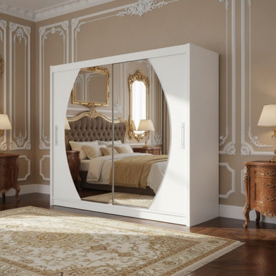 Bega Iv 180 Sliding Door Wardrobe Modern Bedroom Storage With Mirror Hanging Rail And Shelves In White - image 1