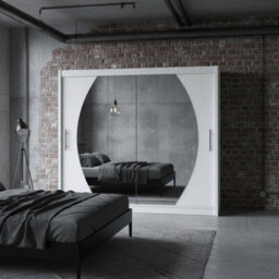 Bega Iv 180 Sliding Door Wardrobe Modern Bedroom Storage With Mirror Hanging Rail And Shelves In White - thumbnail 2