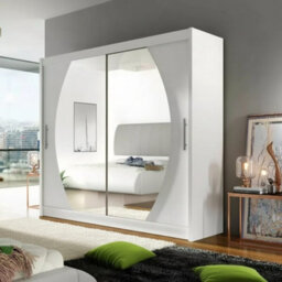 Bega Iv 180 Sliding Door Wardrobe Modern Bedroom Storage With Mirror Hanging Rail And Shelves In White - thumbnail 3