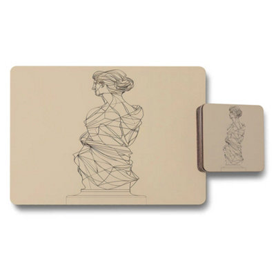 Benjamin Tate Design Geometric Sculpture Placemat And Coaster Set With Wood Bottom Beige Art Collection Edition - image 1