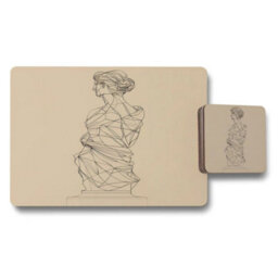 Benjamin Tate Design Geometric Sculpture Placemat And Coaster Set With Wood Bottom Beige Art Collection Edition - thumbnail 1
