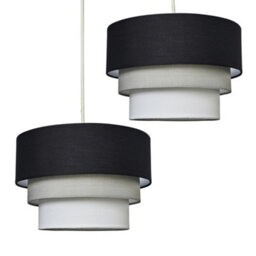 Valuelights Aztec Pair Of 3 Tier Black Fabric Ceiling Light Shades And Bulbs (D)30Cm
