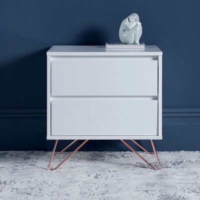 Sofia 2 Drawer White Bedside Table With Pink Copper Feet - image 1