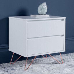 Sofia 2 Drawer White Bedside Table With Pink Copper Feet - thumbnail 2
