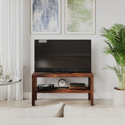 Urbn-Living Urbnliving 90Cm 2 Tier Tv Bench Entertainment Media Stand Cabinet Wooden Storage Display Unit, Rustic Brown - image 1