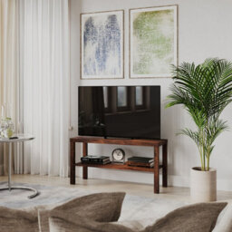 Urbn-Living Urbnliving 90Cm 2 Tier Tv Bench Entertainment Media Stand Cabinet Wooden Storage Display Unit, Rustic Brown - thumbnail 2
