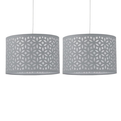 First Choice Lighting Set Of 2 Grey Laser Cut 30Cm Pendant Lightshades - image 1