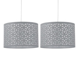 First Choice Lighting Set Of 2 Grey Laser Cut 30Cm Pendant Lightshades - thumbnail 1