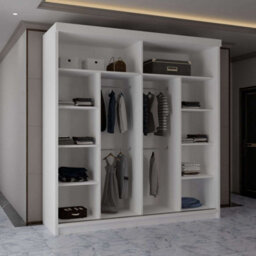 Sliding Wardrobes 4 u LTD Modern Led Light Mirror Sliding Wardrobe With Elegant Display Cabinet White 203Cm - thumbnail 4