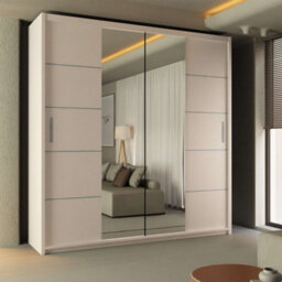 Sliding Wardrobes 4 u LTD Modern Led Light Mirror Sliding Wardrobe With Elegant Display Cabinet White 203Cm - thumbnail 1