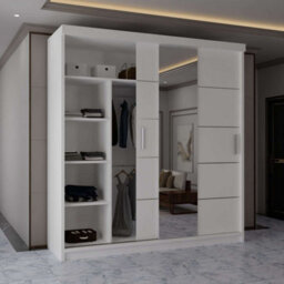 Sliding Wardrobes 4 u LTD Modern Led Light Mirror Sliding Wardrobe With Elegant Display Cabinet White 203Cm - thumbnail 3